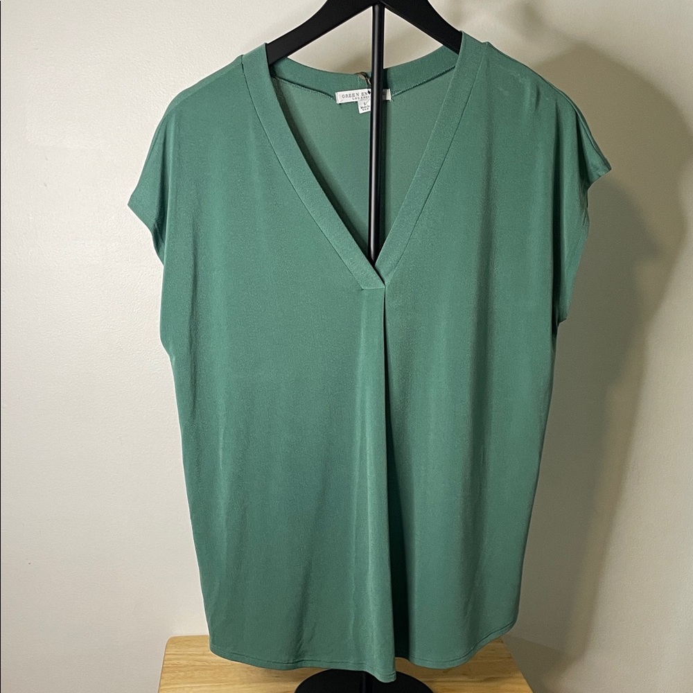 Green Envelope Teal V-Neck Blouse